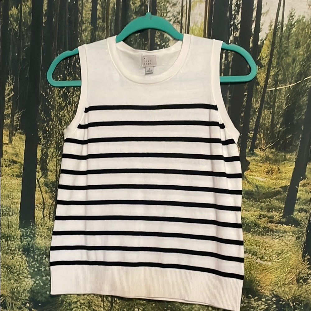A New Day White & Black Striped Sleeveless Top